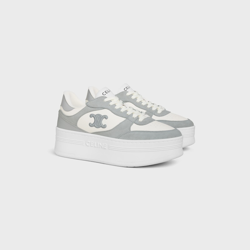 sneaker block wedge con patch triomphe in vitello e vitello scamosciato