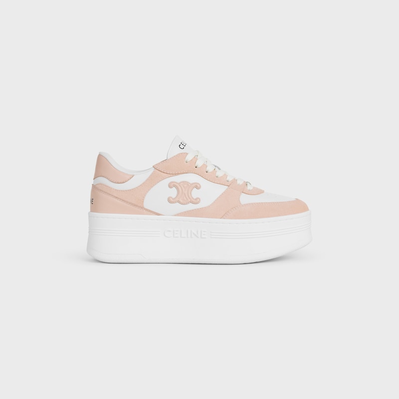 sneaker block wedge con patch triomphe in vitello e vitello scamosciato