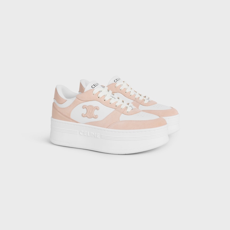 sneaker block wedge con patch triomphe in vitello e vitello scamosciato