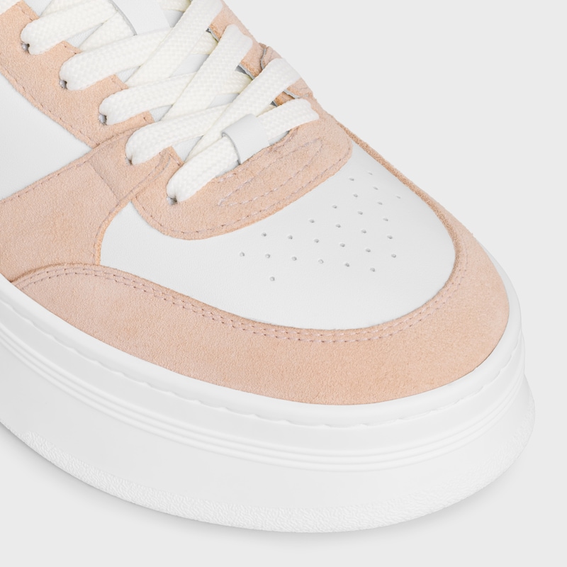 sneaker block wedge con patch triomphe in vitello e vitello scamosciato