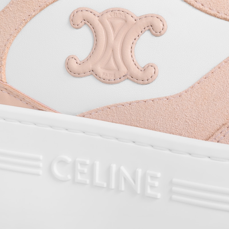 sneaker block wedge con patch triomphe in vitello e vitello scamosciato