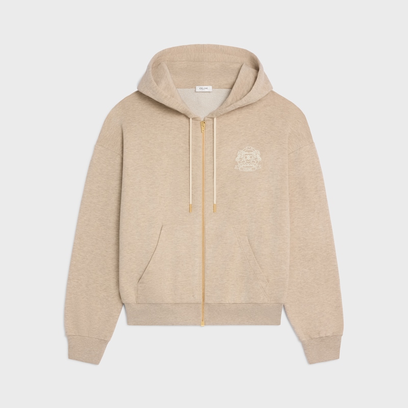 felpa con cappuccio e zip blason in cashmere e cotone