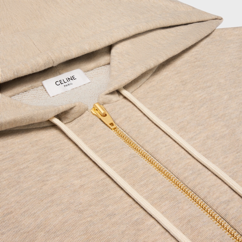 felpa con cappuccio e zip blason in cashmere e cotone