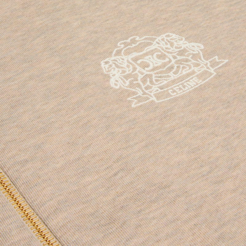 felpa con cappuccio e zip blason in cashmere e cotone
