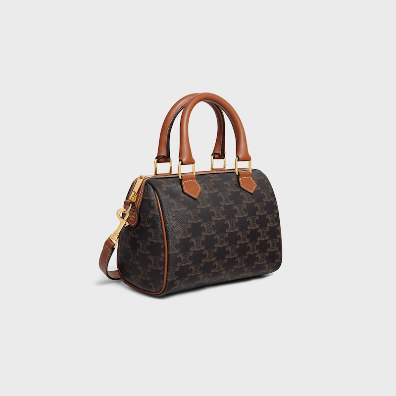 borsa boston piccola in canvas triomphe e pelle di vitello