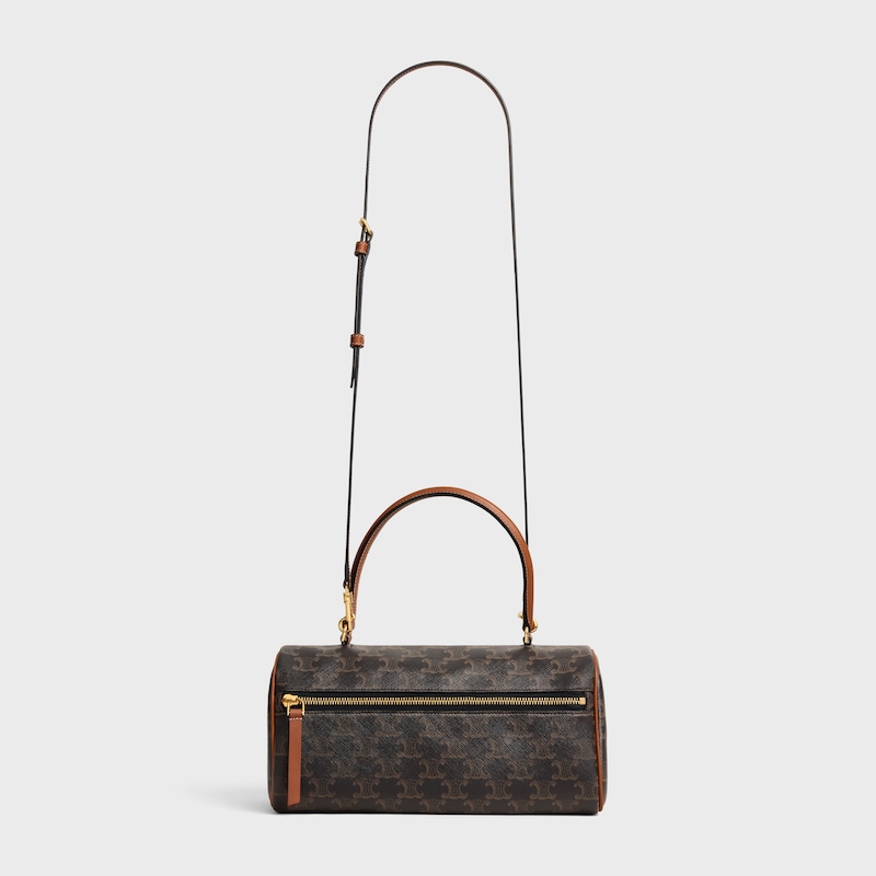 borsa cilindro in tela triomphe e pelle di vitello