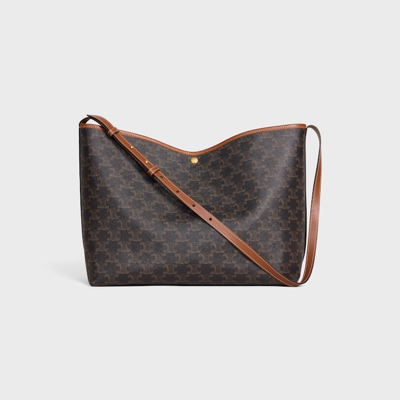 borsa shopper morbida in canvas triomphe e pelle di vitello