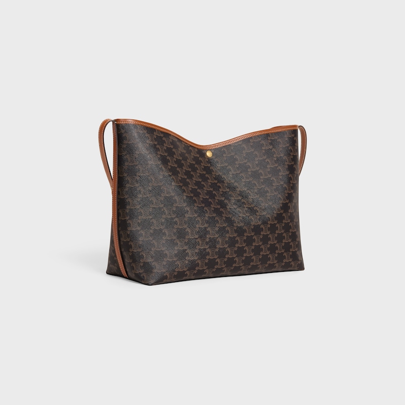borsa shopper morbida in canvas triomphe e pelle di vitello