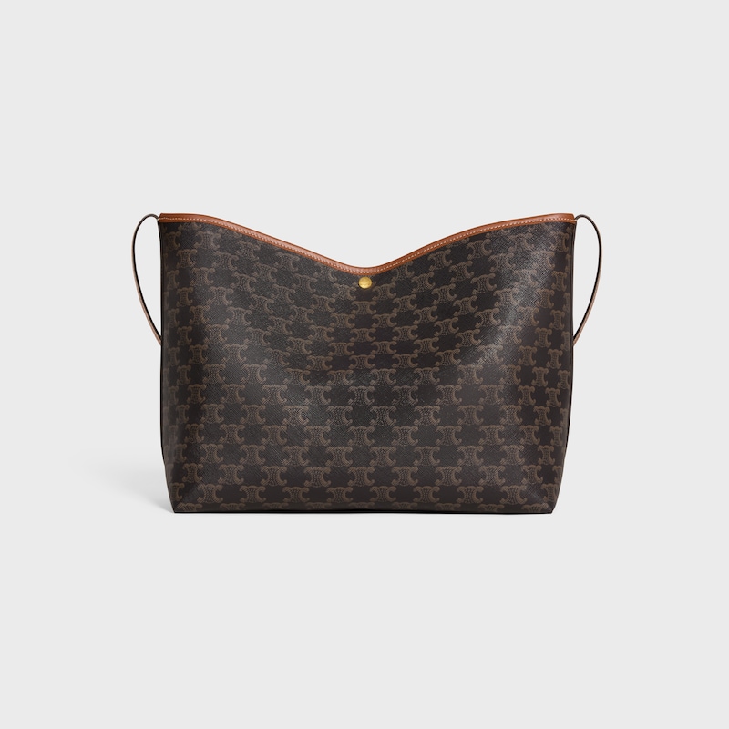 borsa shopper morbida in canvas triomphe e pelle di vitello