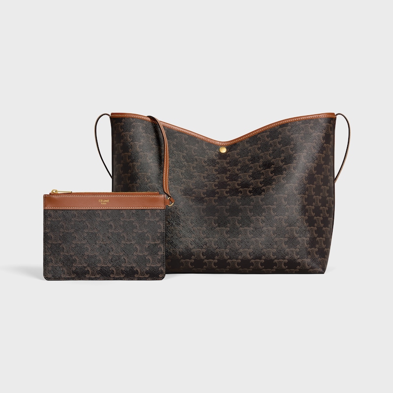 borsa shopper morbida in canvas triomphe e pelle di vitello