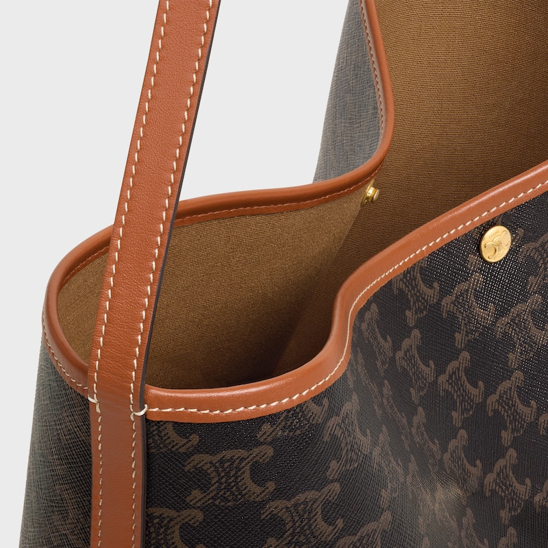 borsa shopper morbida in canvas triomphe e pelle di vitello
