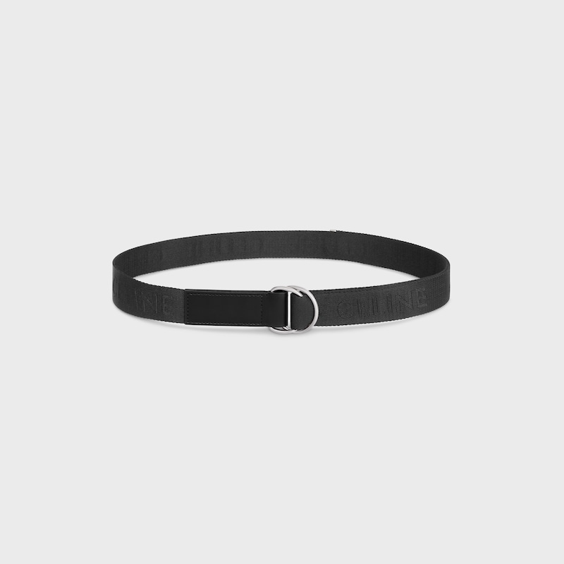 cintura grande a doppio anello da 30 mm in tessuto jacquard e pelle di vitello