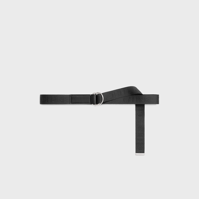 cintura grande a doppio anello da 30 mm in tessuto jacquard e pelle di vitello