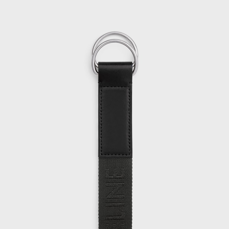 cintura grande a doppio anello da 30 mm in tessuto jacquard e pelle di vitello