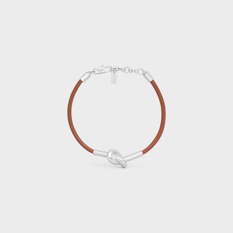 bracciale knot in pelle di vitello e ottone con finitura rodio
