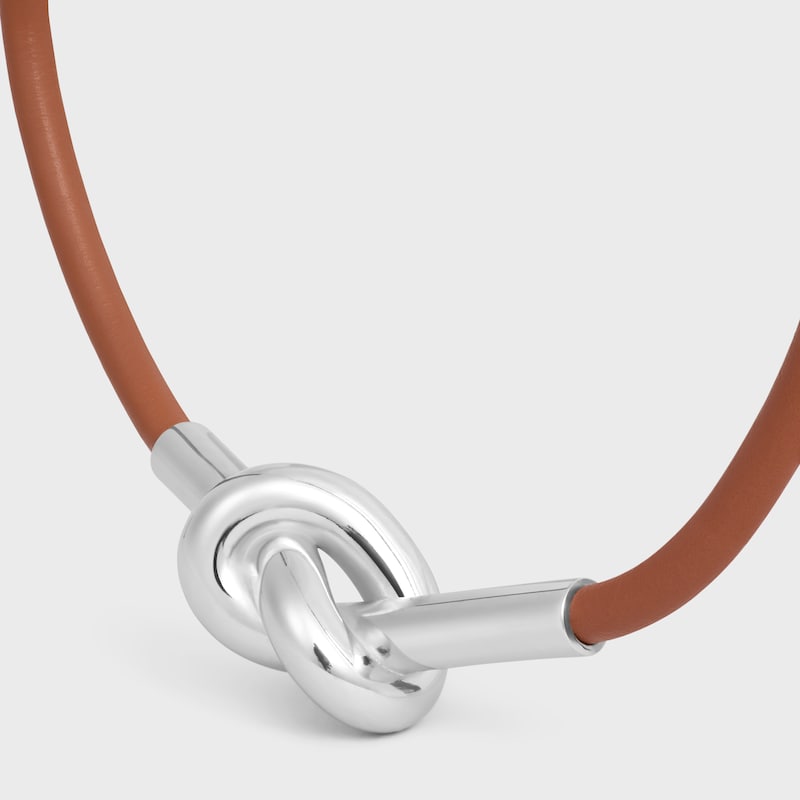 bracciale knot in pelle di vitello e ottone con finitura rodio