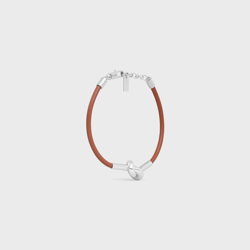 bracciale knot in pelle di vitello e ottone con finitura rodio