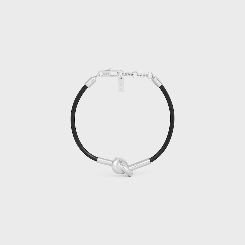 bracciale knot in pelle di vitello e ottone con finitura rodio