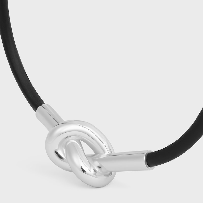 bracciale knot in pelle di vitello e ottone con finitura rodio