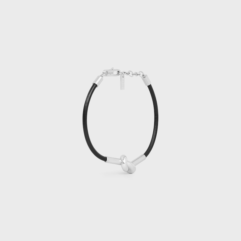 bracciale knot in pelle di vitello e ottone con finitura rodio