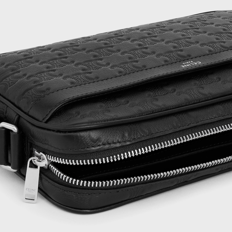 borsa a tracolla media in pelle di vitello con stampa trionfale