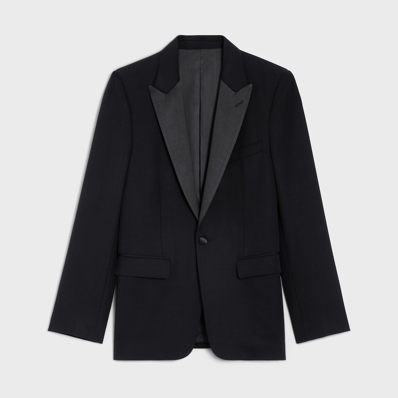 giacca da smoking classica in lana grain de poudre