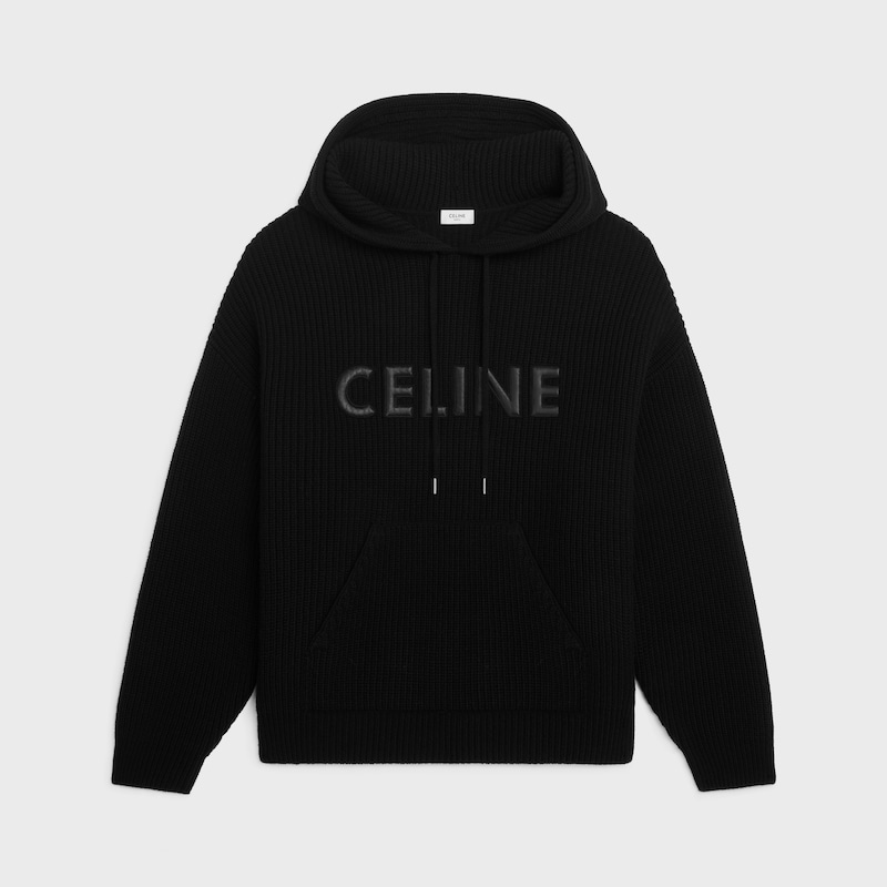 maglione con cappuccio celine in lana monocromatica