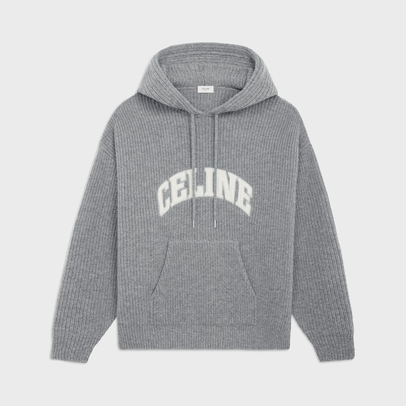 maglione con cappuccio celine in lana a coste