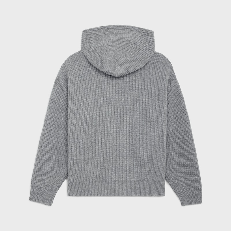 maglione con cappuccio celine in lana a coste
