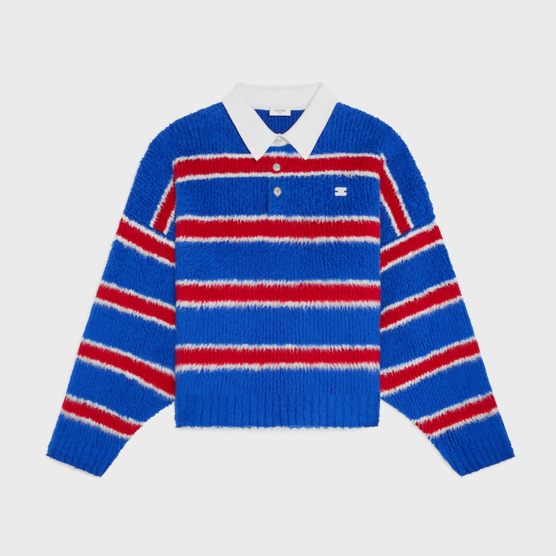 maglione polo in cotone spazzolato a righe