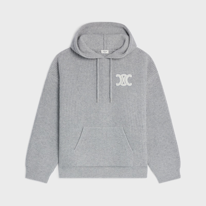 maglione con cappuccio in lana a costine