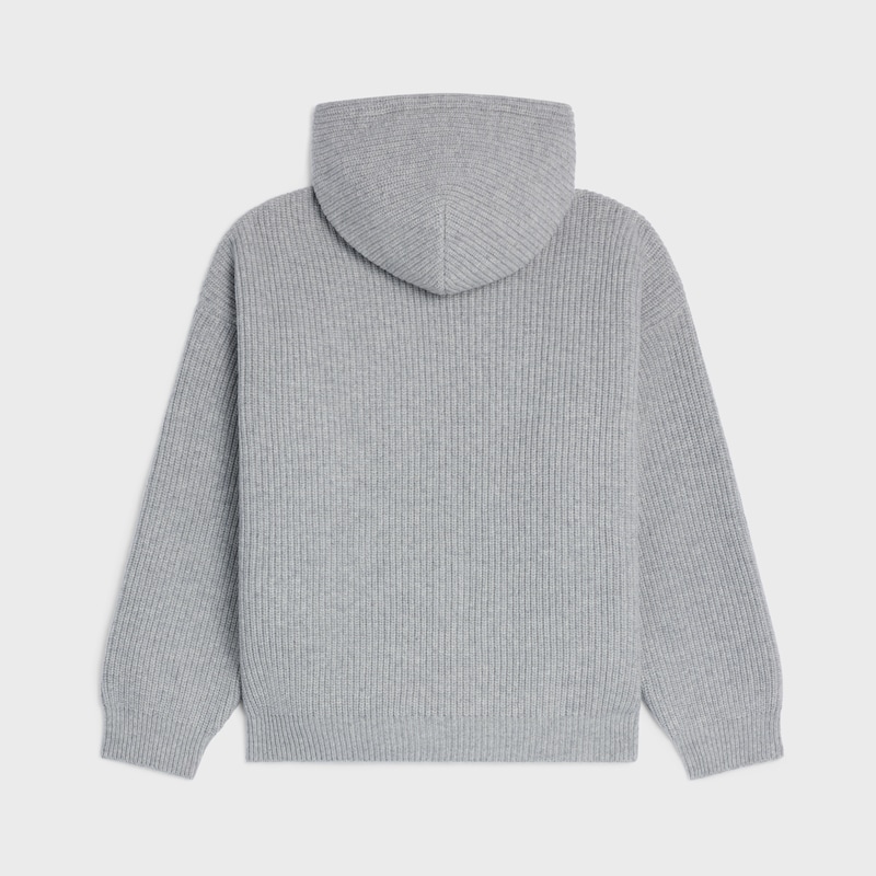 maglione con cappuccio in lana a costine