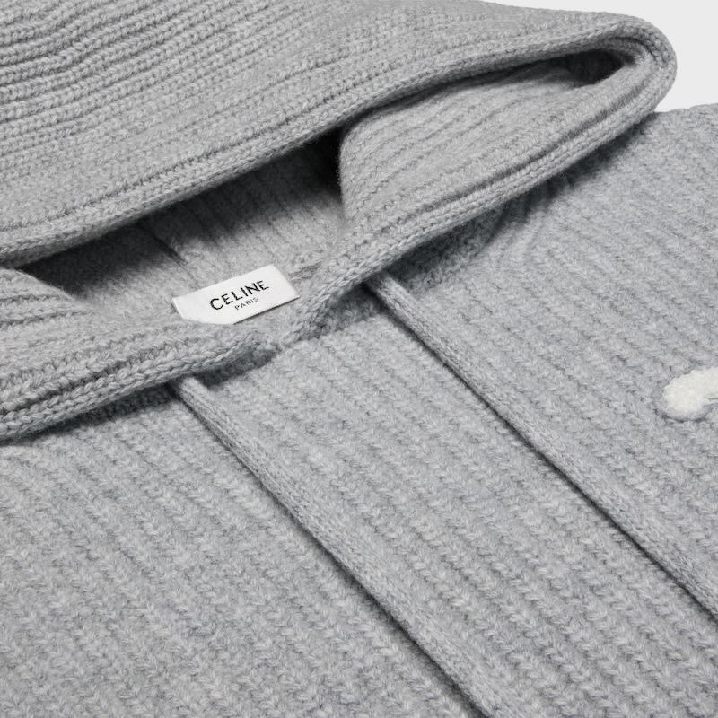 maglione con cappuccio in lana a costine