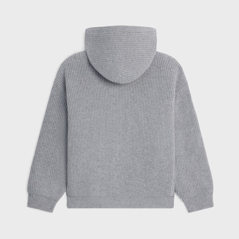cardigan con cappuccio in lana a costine