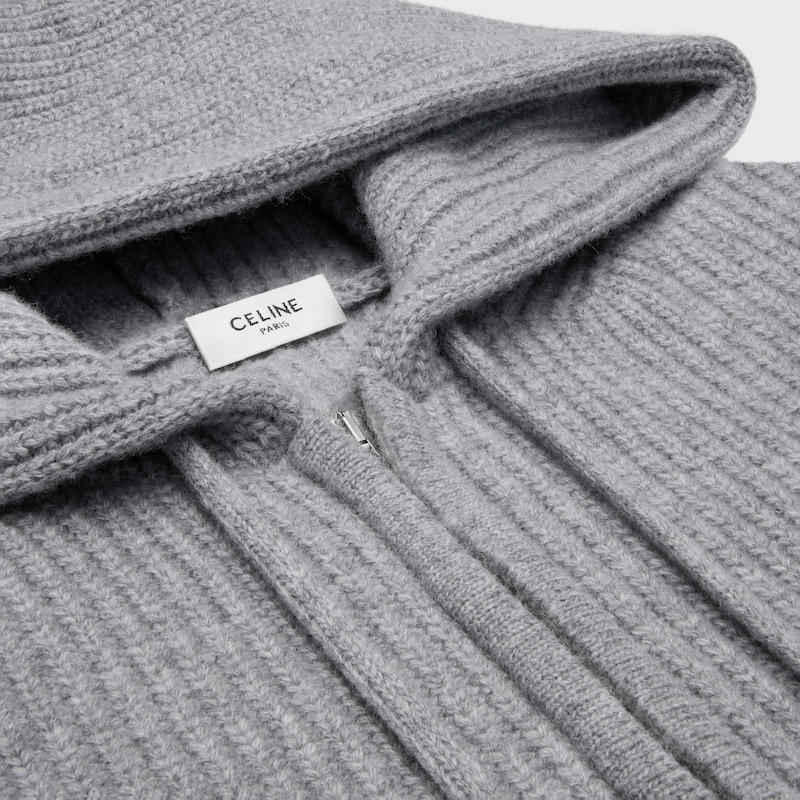 cardigan con cappuccio in lana a costine