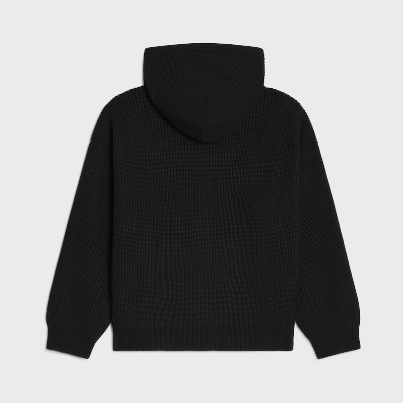 cardigan con cappuccio in lana a costine