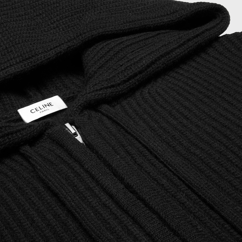 cardigan con cappuccio in lana a costine