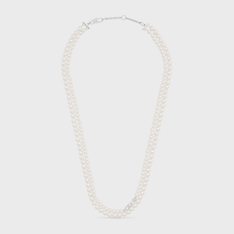 collana celine monochroms double pearl in ottone e perla di vetro