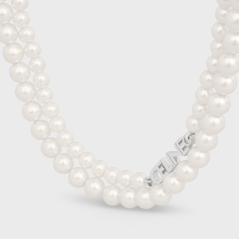 collana celine monochroms double pearl in ottone e perla di vetro