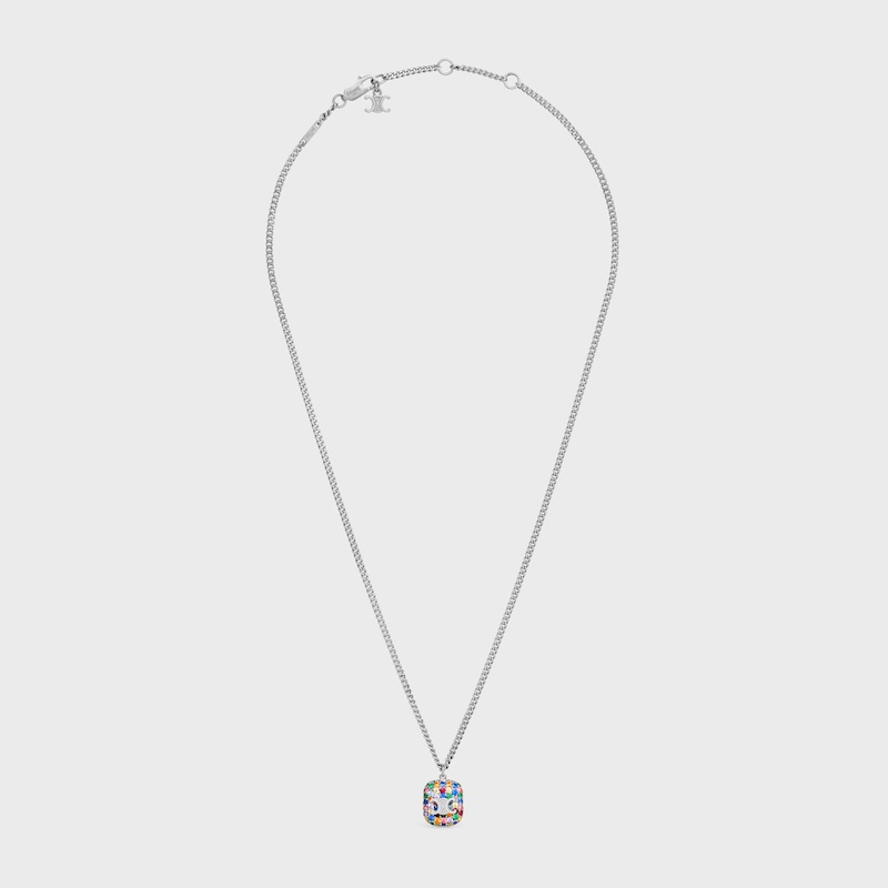 collana con pendente iced triomphe in strass e ottone con finitura rodio