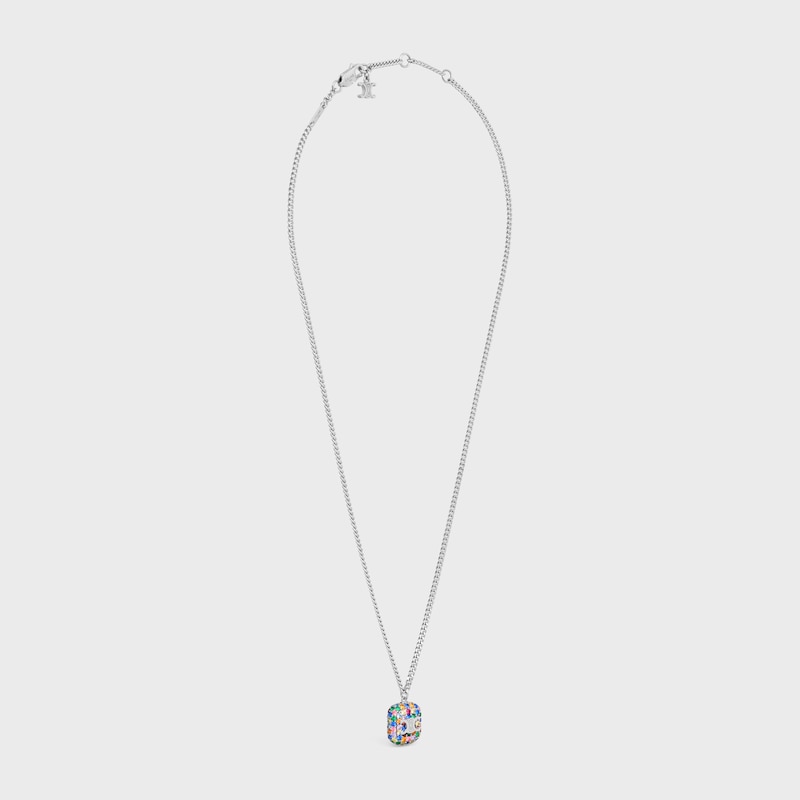 collana con pendente iced triomphe in strass e ottone con finitura rodio