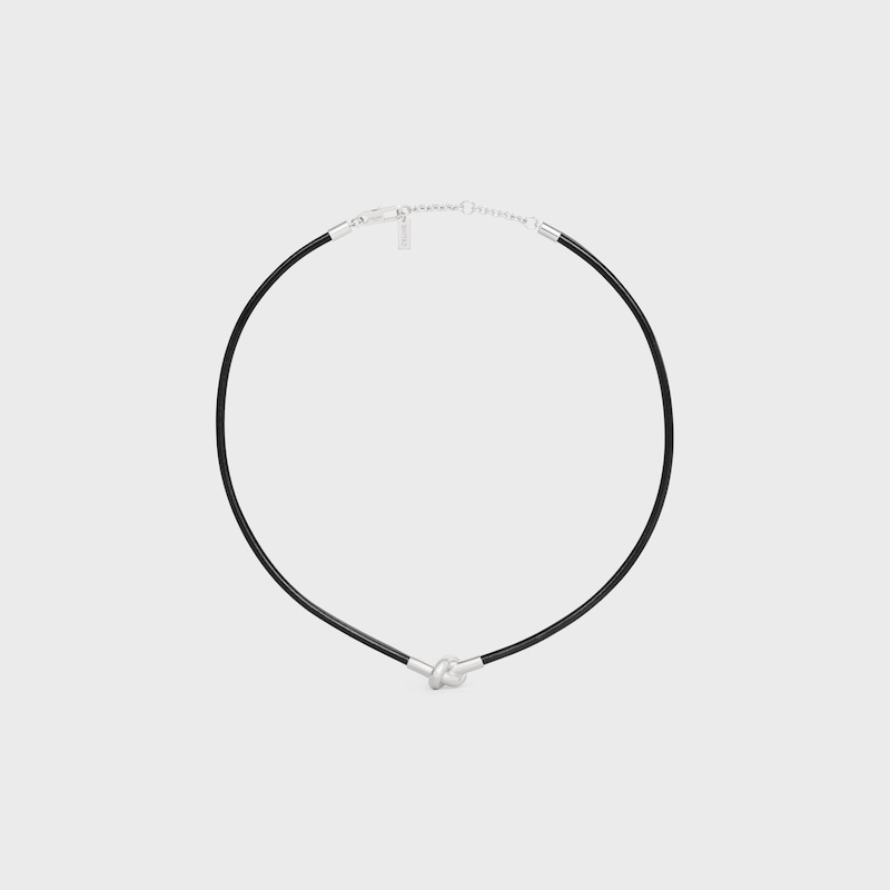 collana knot in pelle di vitello e ottone con finitura rodio