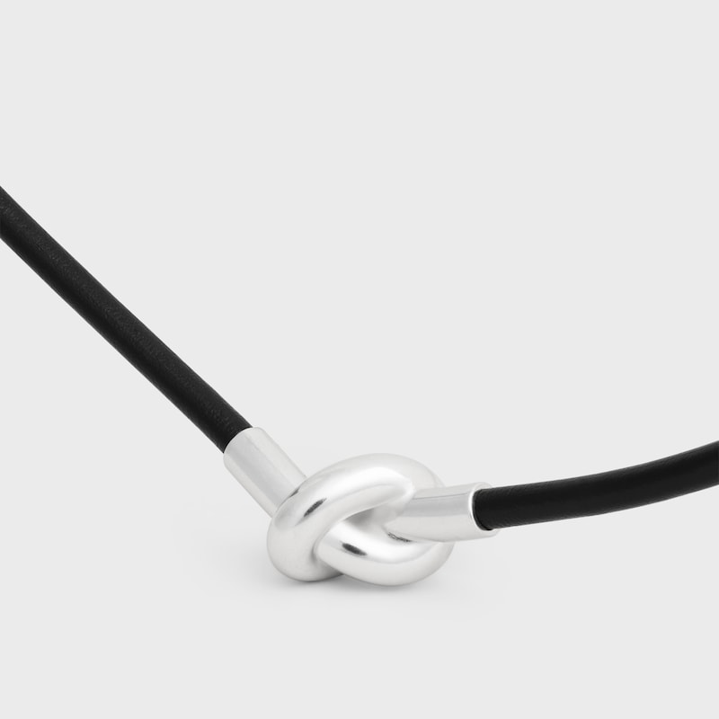 collana knot in pelle di vitello e ottone con finitura rodio