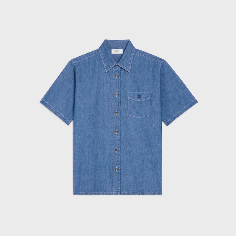 camicia a maniche corte in denim di cotone