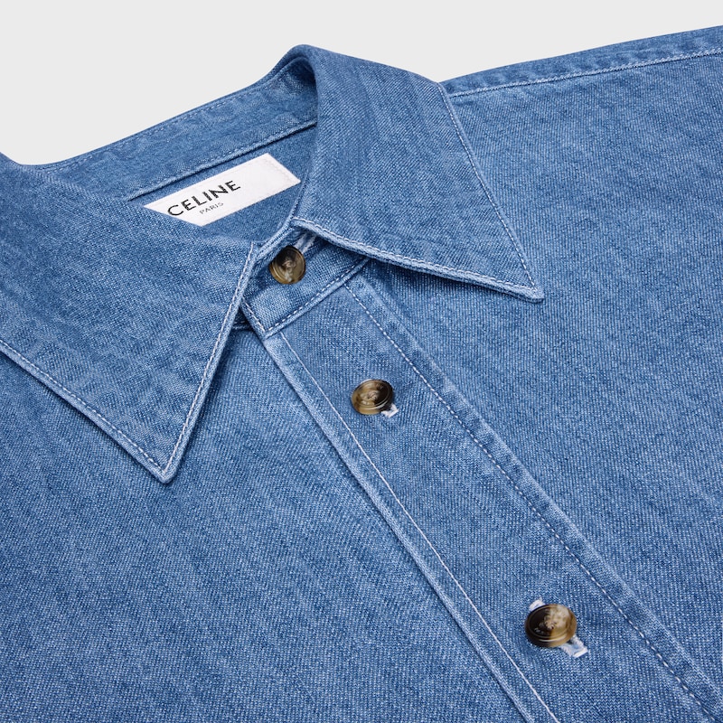 camicia a maniche corte in denim di cotone