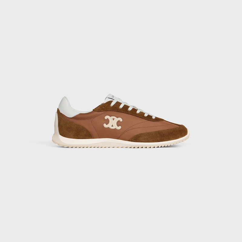 sneaker celine racer bassa con allacciatura e triomphe in nylon vitello scamosciato e vitello
