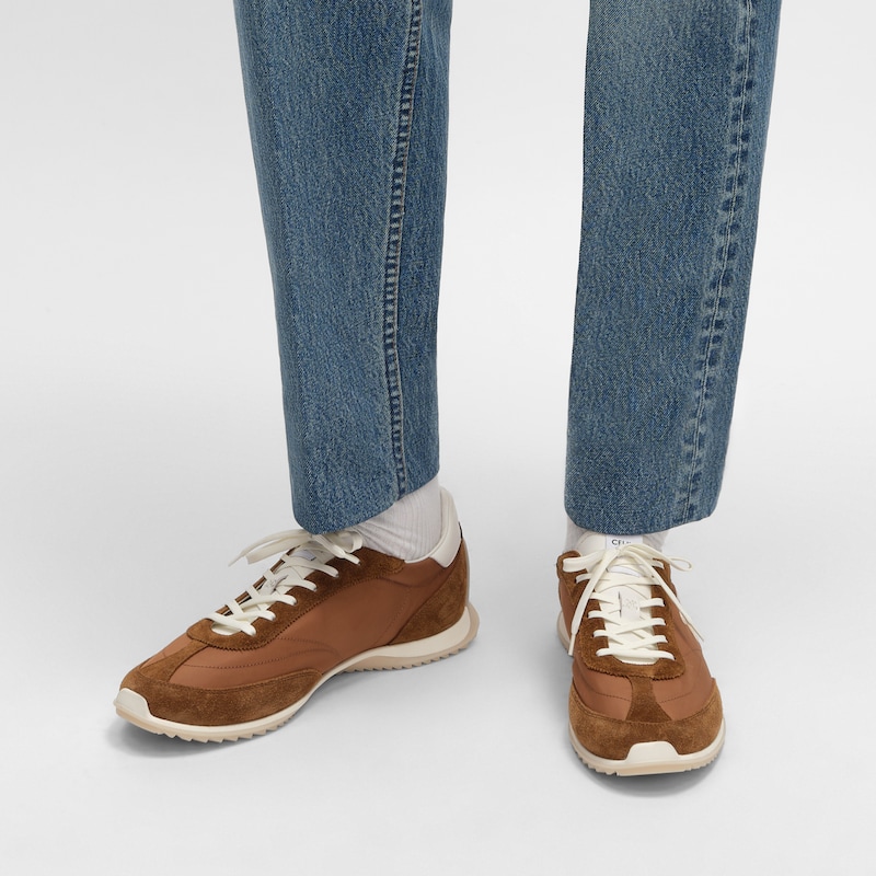 sneaker celine racer bassa con allacciatura e triomphe in nylon vitello scamosciato e vitello