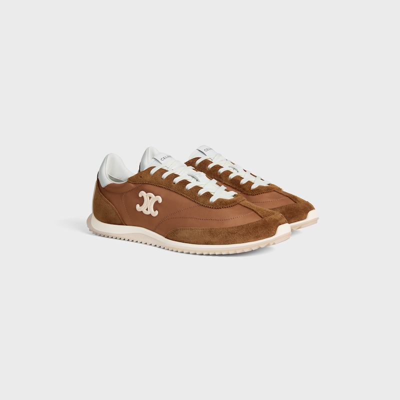 sneaker celine racer bassa con allacciatura e triomphe in nylon vitello scamosciato e vitello