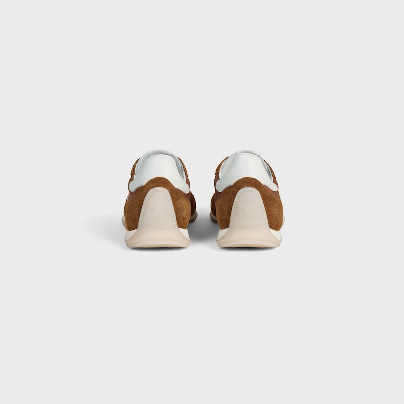 sneaker celine racer bassa con allacciatura e triomphe in nylon vitello scamosciato e vitello
