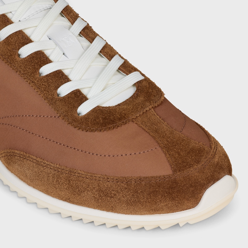 sneaker celine racer bassa con allacciatura e triomphe in nylon vitello scamosciato e vitello